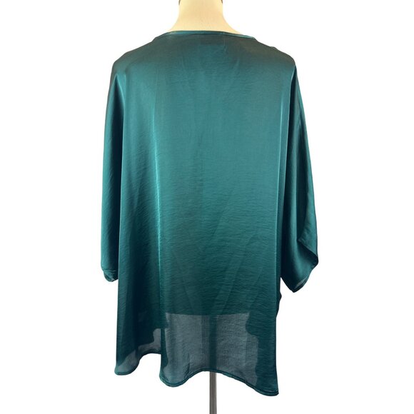 V-Neck Lightweight Silky Tunic Top Adrienne Women S Teal Emerald Green Flowy - Picture 4 of 7